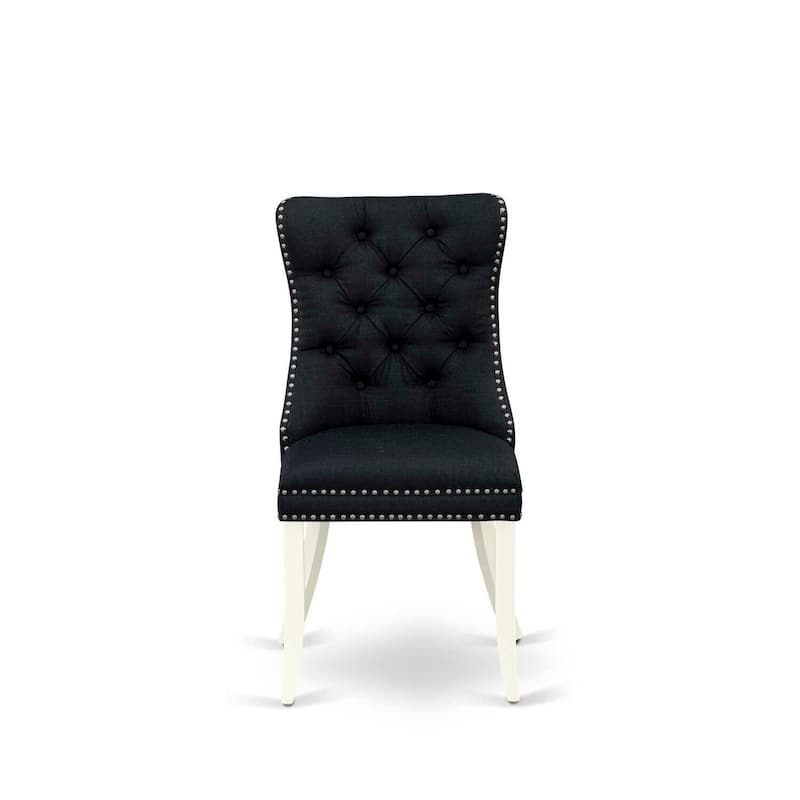 Parson Dining Chairs Set of 2 - Black Linen Fabric Upholstered Accent Chairs with Nailhead Trim