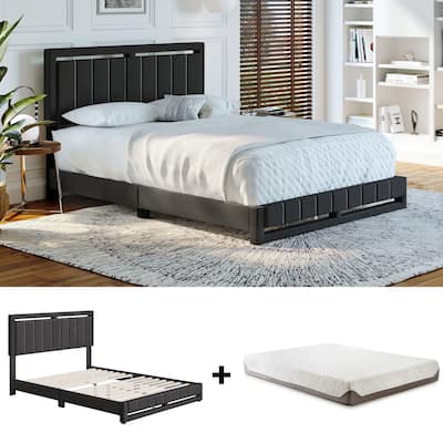 Upholstered Platform Bed and Mattress Bundle - Bed Frame with 8 in. Memory Foam Mattress Included by Boyd Sleep
