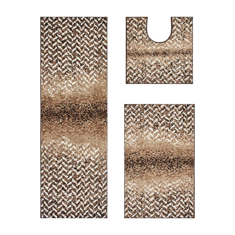 Better Trends 100% Micro Polyester 3 Pc Bathroom Rug Set- Casablanca Collection with Chevron Pattern, Maching Washable Bath Mat