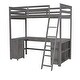 preview thumbnail 16 of 14, Twin Loft Bed with U-shaped Desk, Drawers and Storage Shelves, Brown