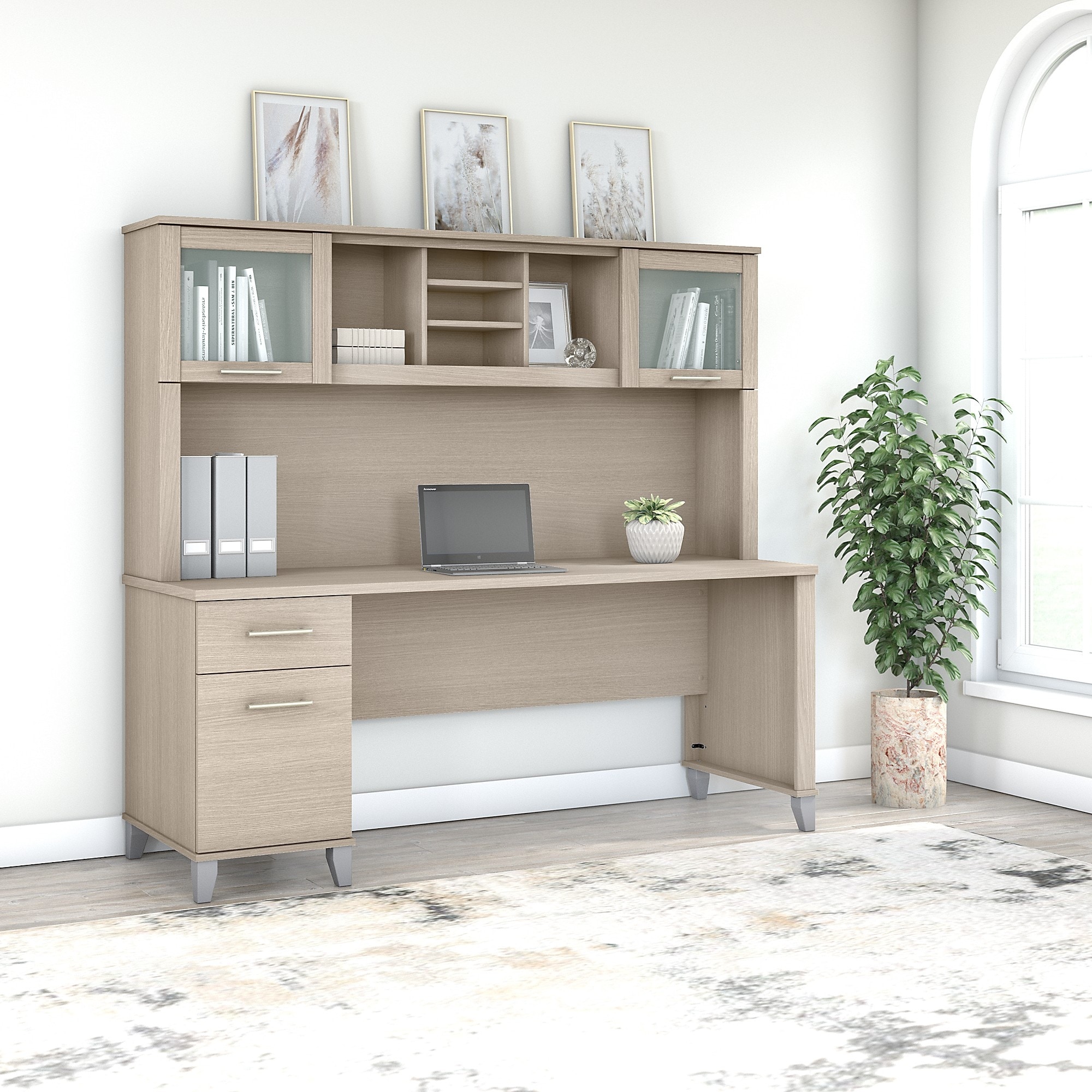Bush Furniture Somerset 72W Office Desk with Hutch in Ash Gray