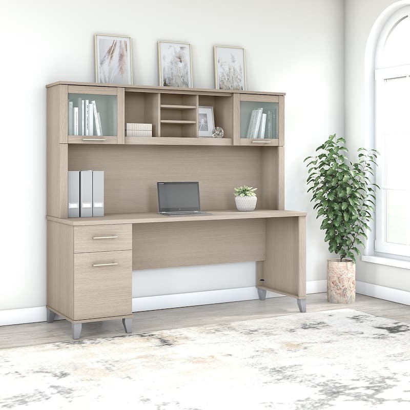 Bush Furniture Somerset 72W Office Desk with Hutch in Ash Gray