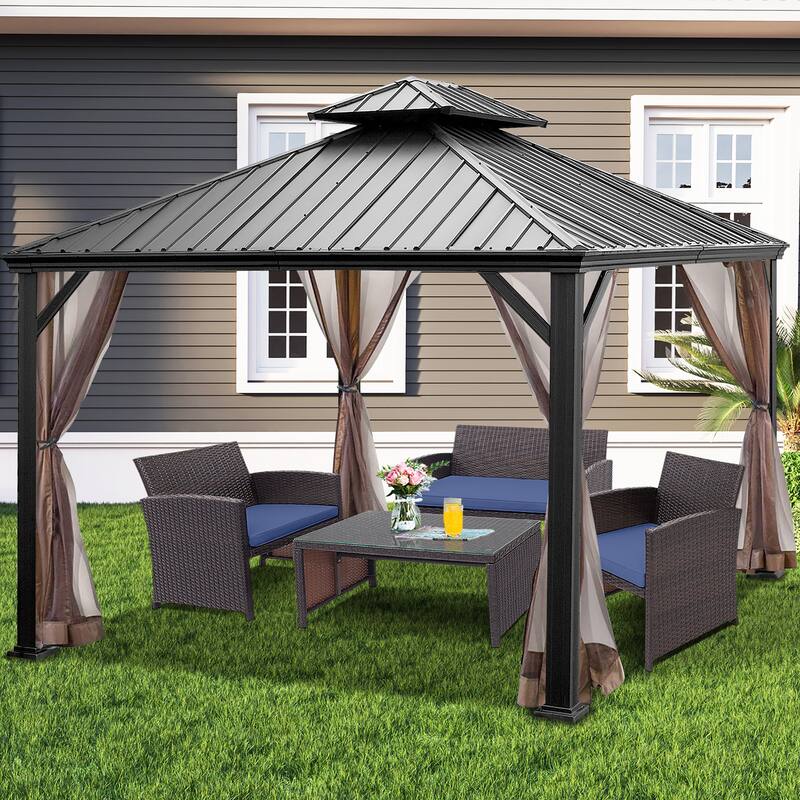 Costway 12ft x 10ft Hardtop Gazebo 2-tier Outdoor Galvanized Steel - See details