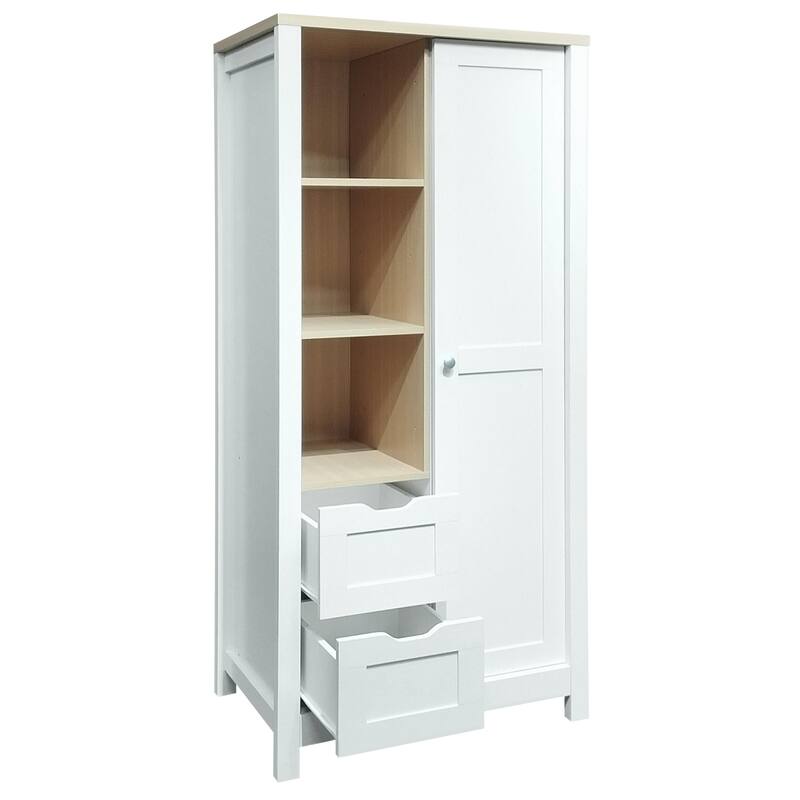 Storage Wardrobe with Hanging Rods and 2 Drawers and Open Shelves - N/A