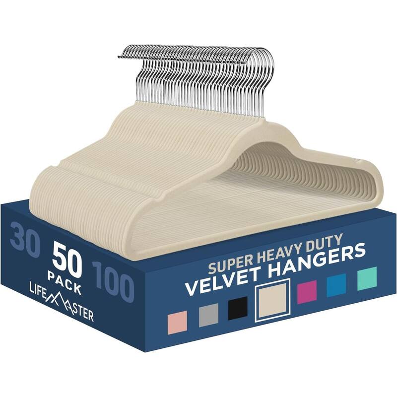 Velvet Non-Slip Hangers for Clothes - Heavy Duty Coat Hanger Set - 50 Pieces