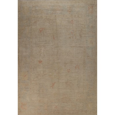 Vegetable Dye Floral Oushak Turkish Rug Handmade Beige Wool Carpet - 9'0"x 12'0"