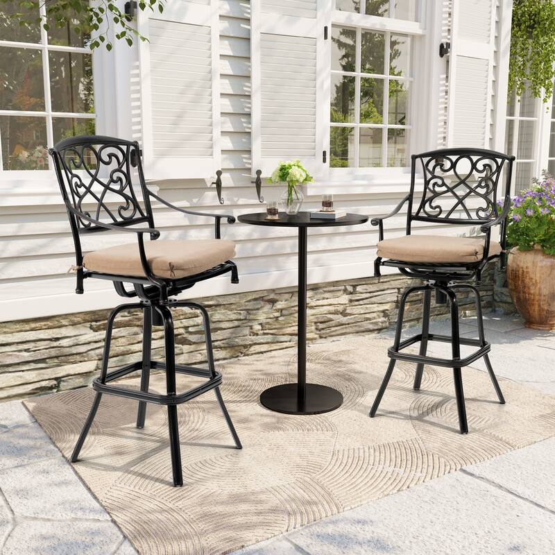 Crestlive Products Outdoor Cast Aluminum Swivel Bar Stool (Set of 2) with Sunbrella Fabric Cushion