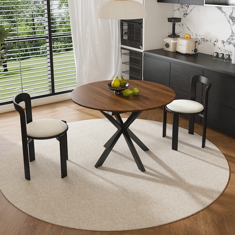 Retractable dining table, round dining table, extendable dining table, 6-person carbon steel base, modern and simple solid wood