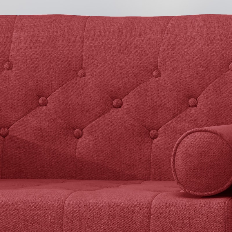 Tufted Back Club Chair Upholstered Reading Chair w/ Arms, Wood Legs