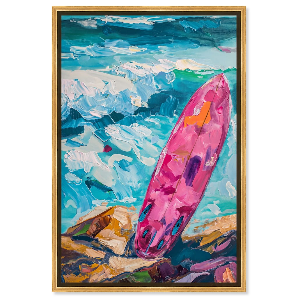 Art Remedy Just A Little Break Wave Framed Colorful Coastal 1 Piece Canvas Wall Art