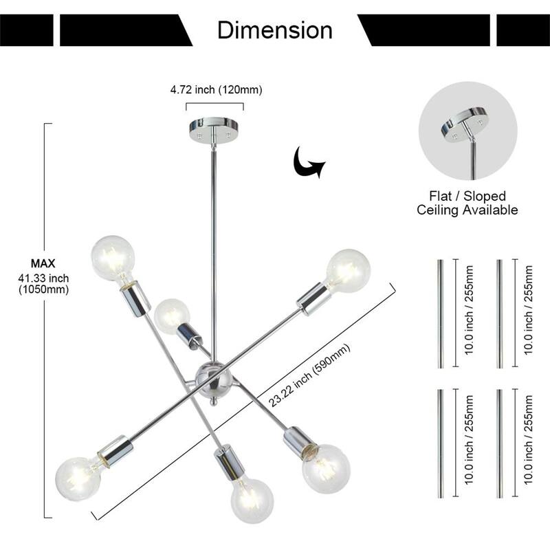 6-Light Mid-Century Sputnik Chandelier