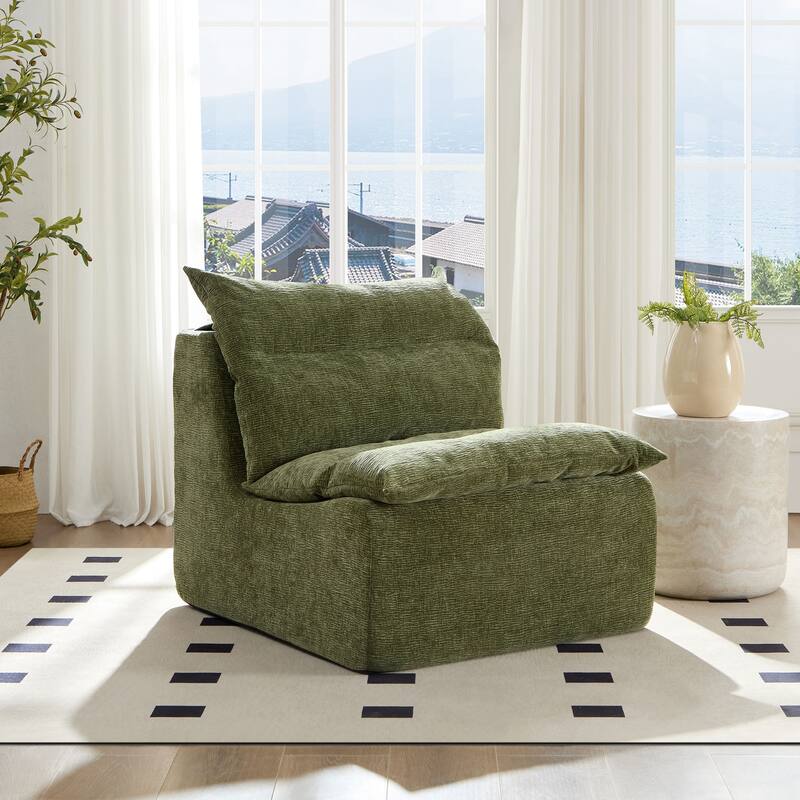 Accent Armless Chair Lazy Floor Seating, Single Sofa Lounger Leisure Accent Single Couch with Backrest for Living Room,