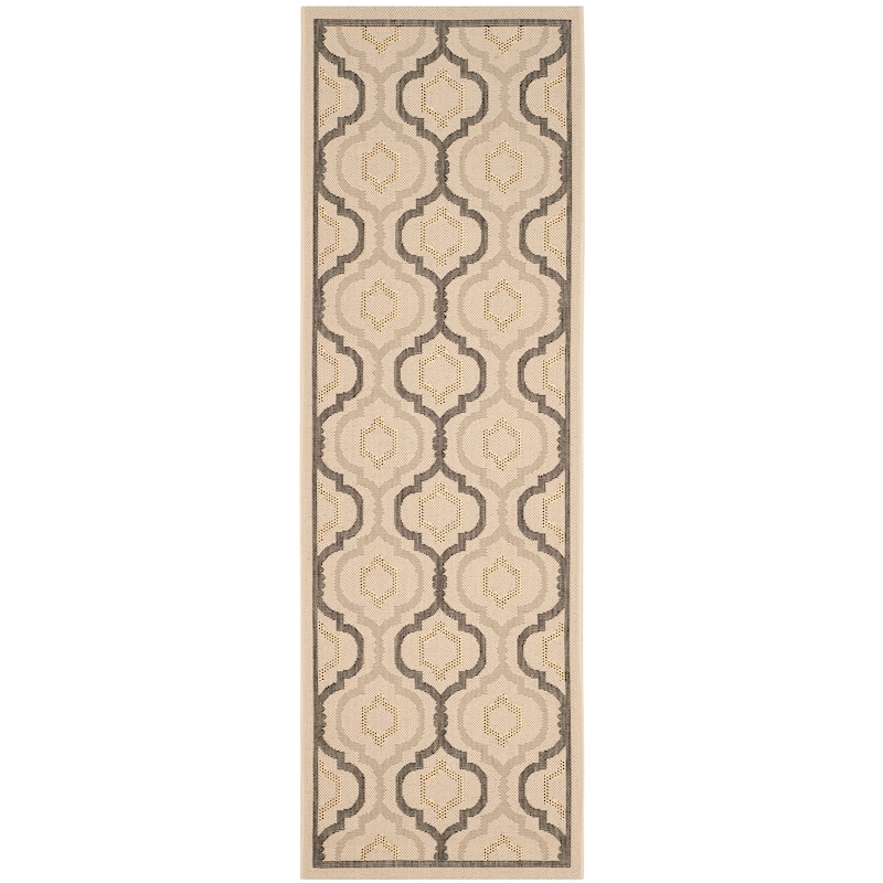SAFAVIEH Courtyard Oyvor Indoor/ Outdoor Waterproof Patio Backyard Rug - 2'3" x 6'7" Runner - Beige/Black