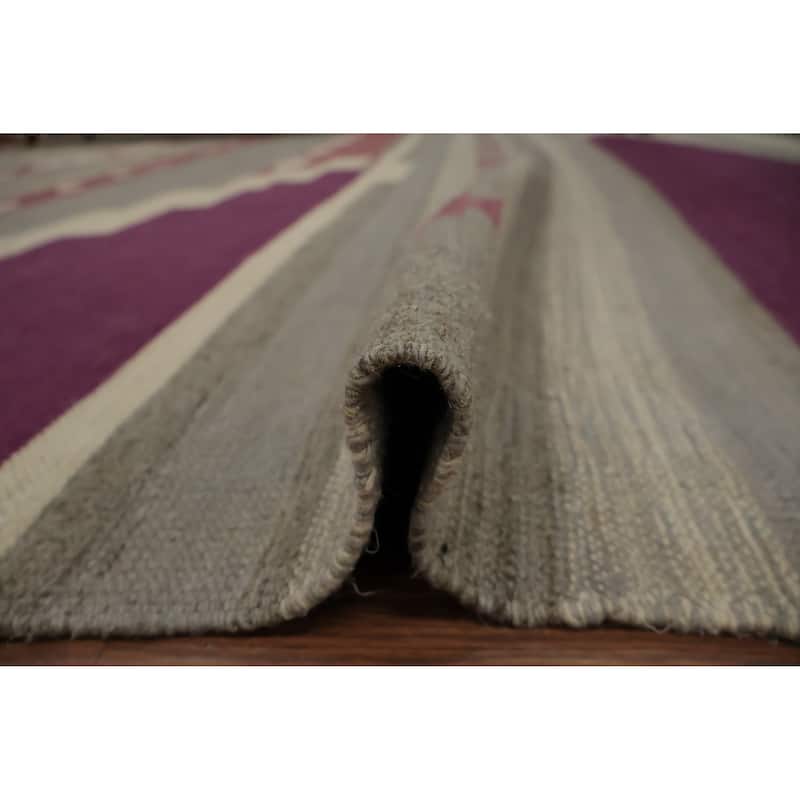 Hand Woven Oriental 100% Wool Carpet Southwestern Tribal Greys & Charcoal Kilim Area Rug - 13' 10'' X 9' 10''