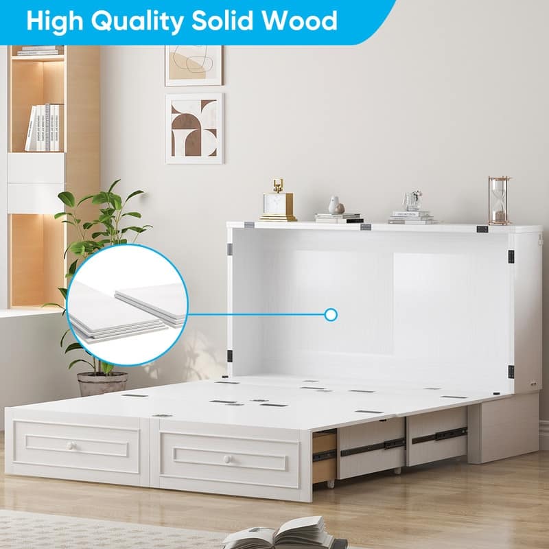 Mixoy Queen Modern Murphy Bed Chest with Mattress and Storage Drawer