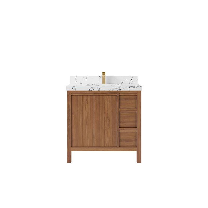 Willow Collections 36 in. W x 22 in. D Elizabeth Solid Teak Wood Center Sink Bathroom Vanity with Countertop