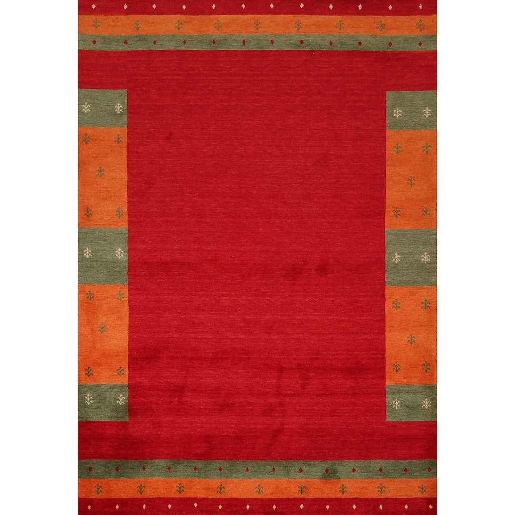 Red Gabbeh Oriental Area Rug Hand-Knotted Wool Carpet - 5'9"x 7'11"