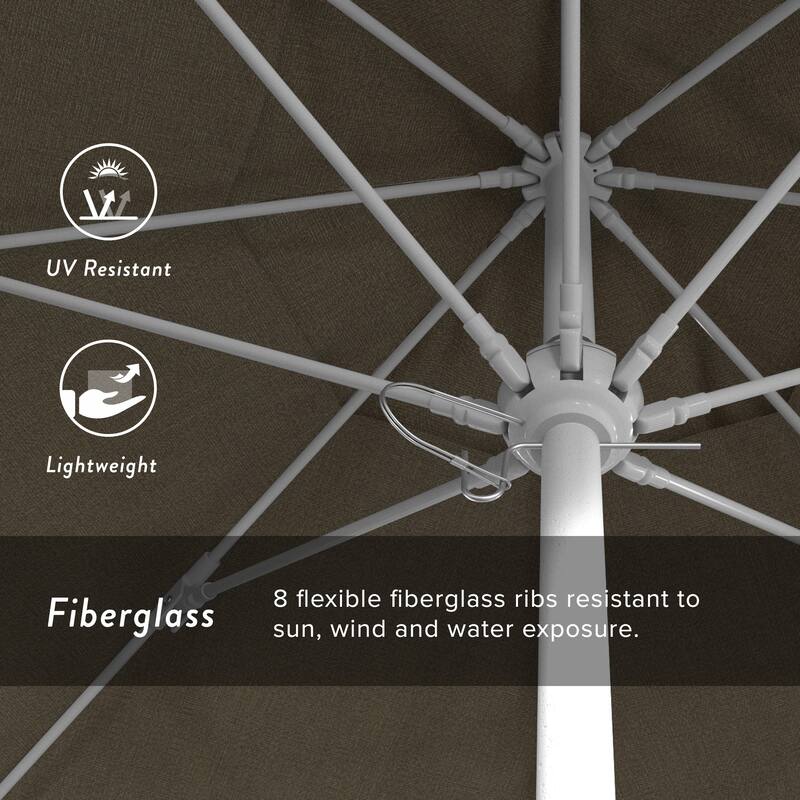 California Umbrella 7.5' Rd.. Aluminum Frame, Fiberglass Rib Market Umbrella, Push Open, White Finish, Olefin Fabric