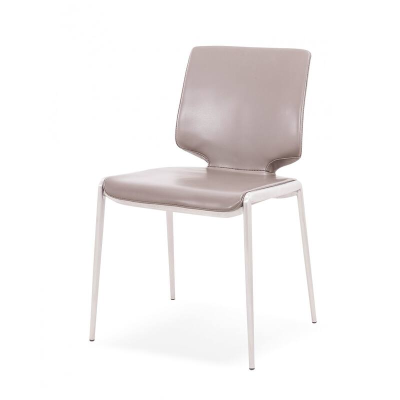Set of Two Dark Gray And Silver Upholstered Faux Leather Dining Side Chairs