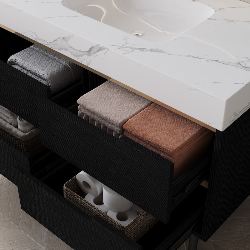 35.4" Modern Bathroom Vanity with Undermount Sink,Waterproof Multi-Layer Solid Wood,4 Drawers Storage,Free-Standing/Wall-Mounted