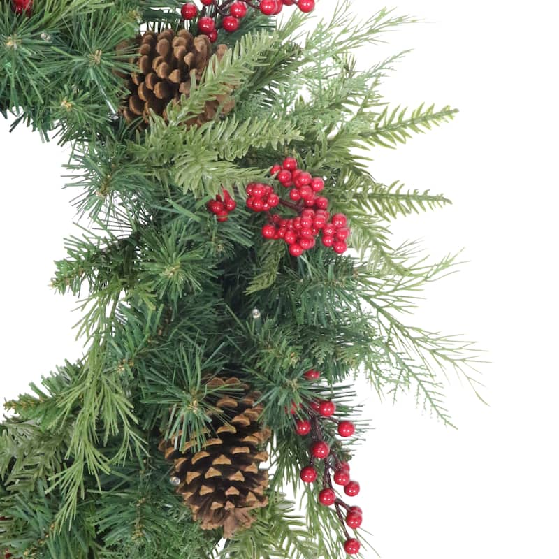 Puleo International 24" Pre-Lit Adorned Wreath Battery-Operated Warm White LED Lights