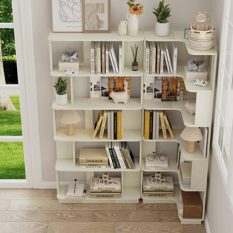 Set Of 2 Free Combination Bookcase Space Saving Corner Bookshelf, L-Shaped Bookcase + I-Shaped Bookcase