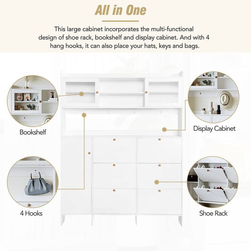 Hall Tree and Shoe Storage Bench with Flip Drawers and Doors