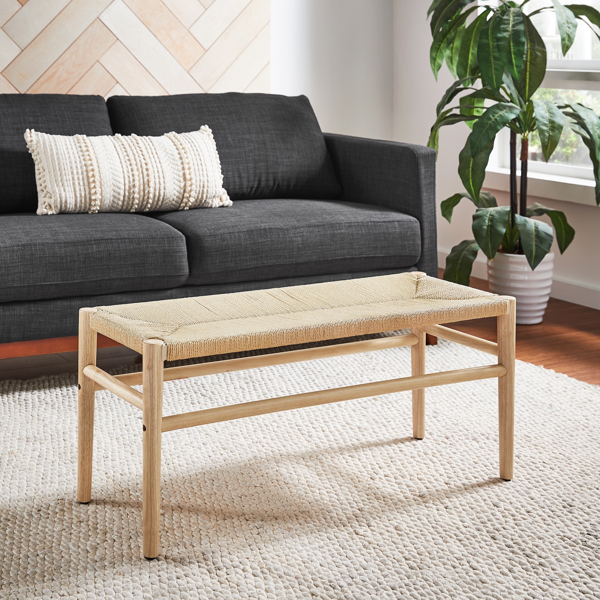 iNSPIRE Q Modern Giethoorn Solid Wood Bench with Weave Rope