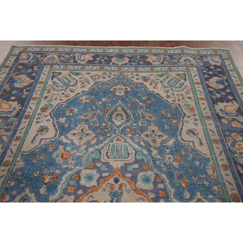 Antique Distressed Over-Dyed Tabriz Persian Rug Handmade Wool Carpet - 6'5" x 9'10"
