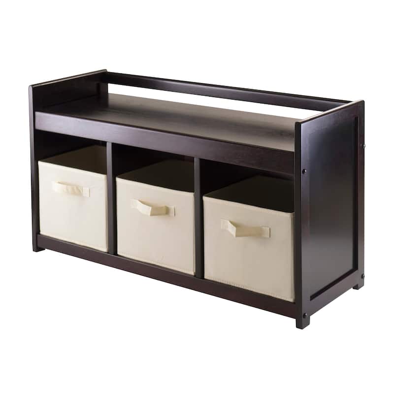 Addison 4-Pc Storage Bench with 3 Foldable Fabric Baskets - 37.4"W x 13.3"D x 20.8"H