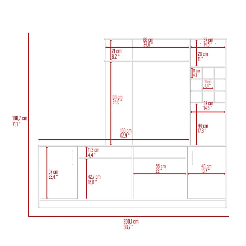FM Furniture Vibrant Entertainment Center For TVs Up to 37" with 7 Open Shelves, 2 Cabinets, 4 Inner Shelves, and 9 Wine Cubbies