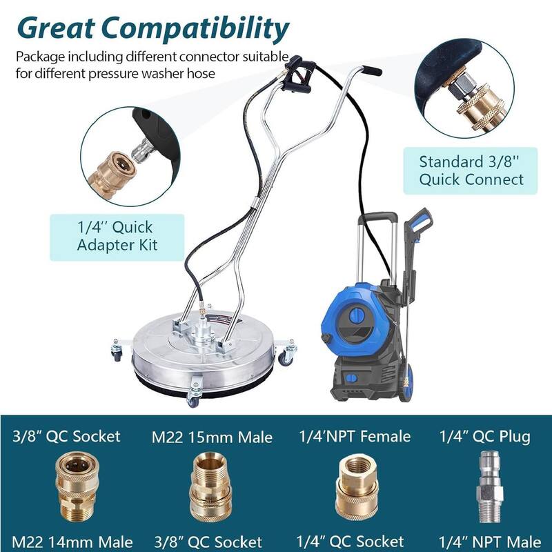 24 in Pressure Washer Surface Cleaner with Dual Handle for Driveway Sidewalk Patio