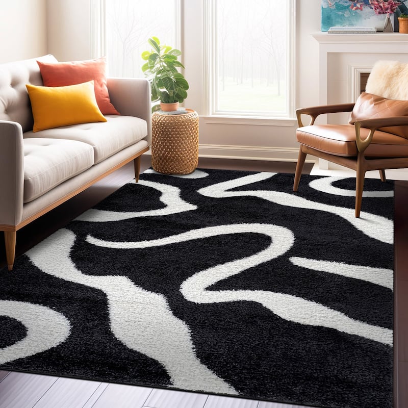 Striped Shag Rug - Durable for Living Room, Bedroom, or Entryway - Anthracite Dark Gray - Easy to Clean - 5' x 7'