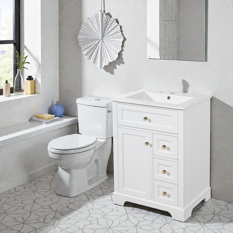 24" Bathroom Vanity with Sink, 3 Drawers and Cabinet with Door Storage Rack, MDF and Pine Wood, Modern Design