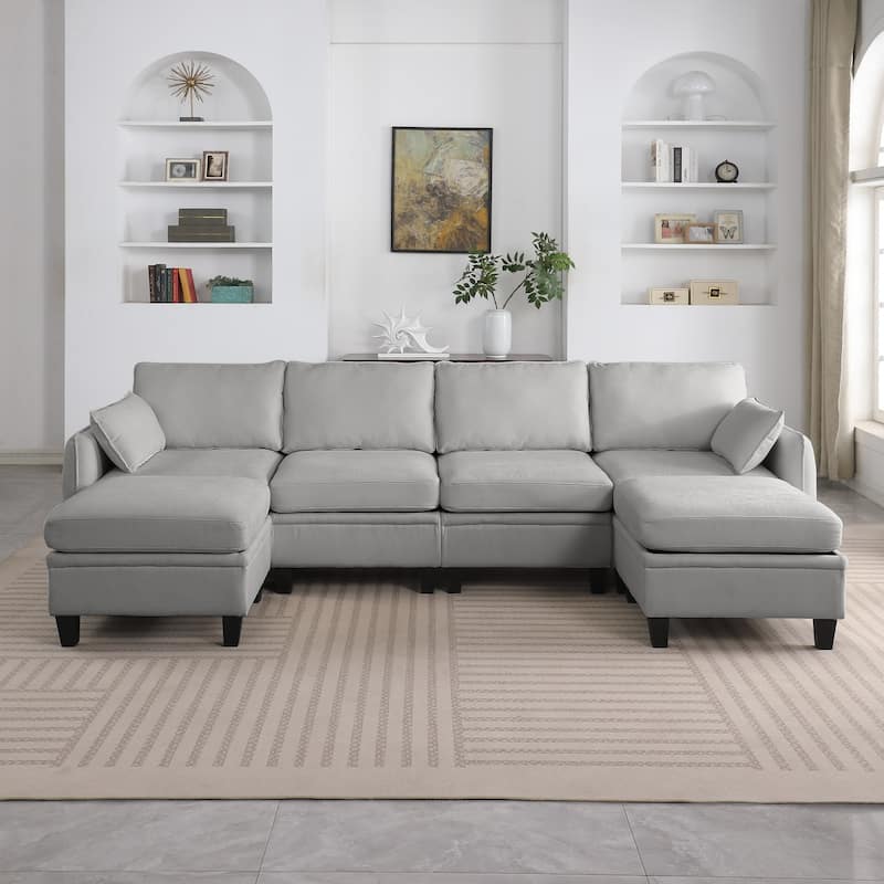 109.4" Chenille Sectional Sofa with Two Ottomans