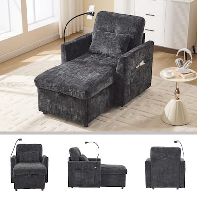 Multifunctional Lazy Person Sofa Recliner,Storage Backrest With Cell Phone Bracket Chenille Single Leisure Chair