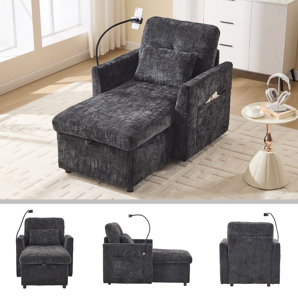 Multifunctional Recliner Sofa - Storage Backrest, Phone Holder, Chenille Leisure Chair - Living Room, Bedroom