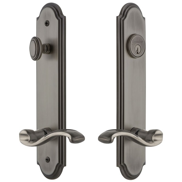 Grandeur ARCPRT_TP_ESET_234_LH Arc Solid Brass Tall Plate Single Cylinder Keyed Entry Set with Portofino Lever and 2-3/4"