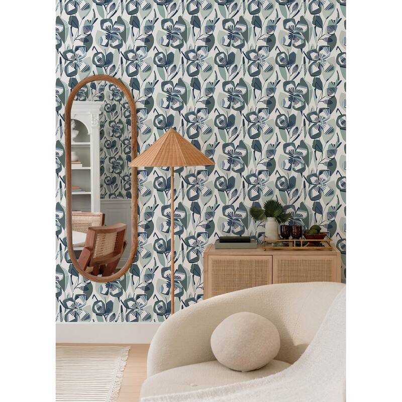 A-Street Prints Nathalie Navy Abstract Blooms Wallpaper