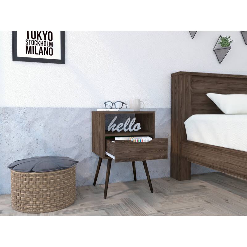 Dark Walnut Nightstand with Single Shelf