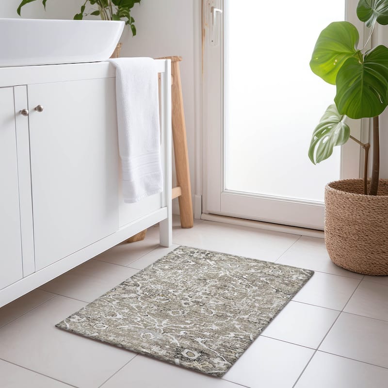 Premium Washable Super Soft Vintage Traditional Mayfield Rug - Pebble - 1' 8" x 2' 6" - Rectangle