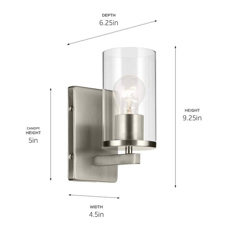 Kichler Lighting Crosby 1-Light Wall Sconce Light with Clear Glass