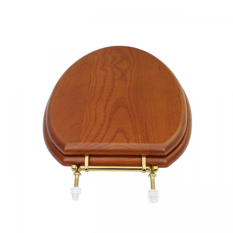 Light Mahogany Wooden Elongated Toilet Seat with Brass PVD Hinges and Non Slip Bumper