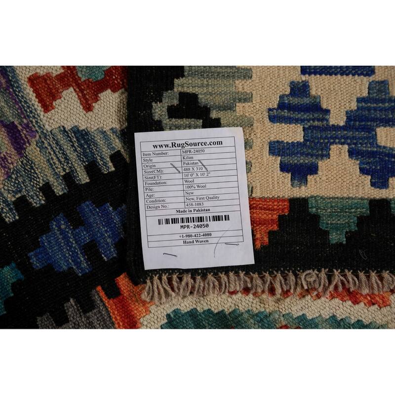 Southwestern Style Kilim Large Rug Flatweave Oriental Wool Carpet - 10'2"x 16'0"