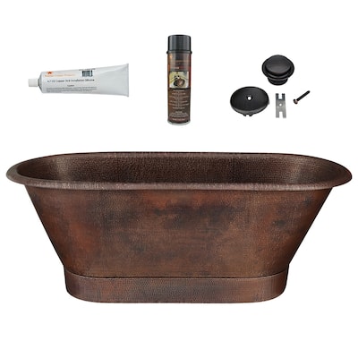 72" Hammered Copper Modern Style Bathtub and Drain Package
