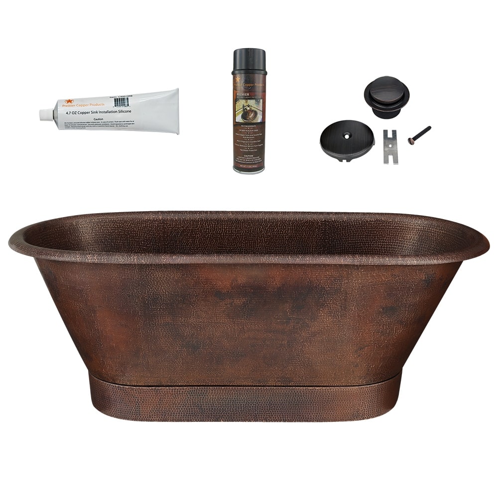 72" Hammered Copper Modern Style Bathtub and Drain Package