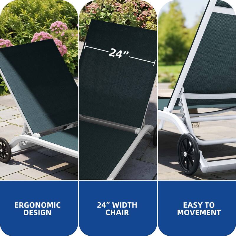 63.6" Long Reclining Chaise Lounge with Wheels