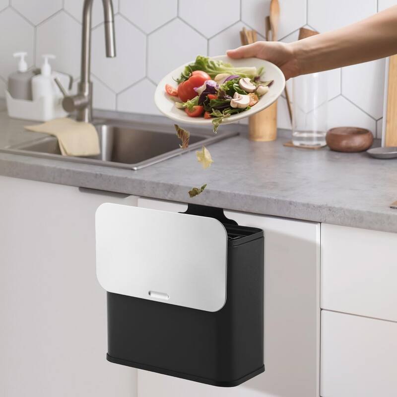 1.3 Gallon Hanging Kitchen Trash Can with Lid, Wall-Mounted Waste Bin