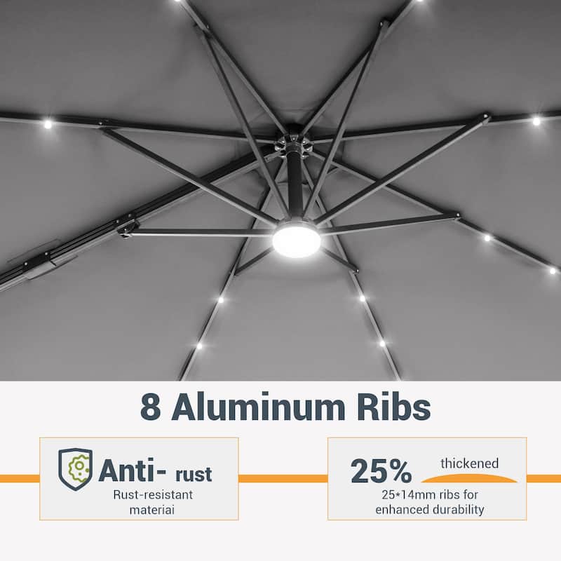 10 Ft LED Offset Cantilever Hanging Patio Umbrella by LIVOOSUN