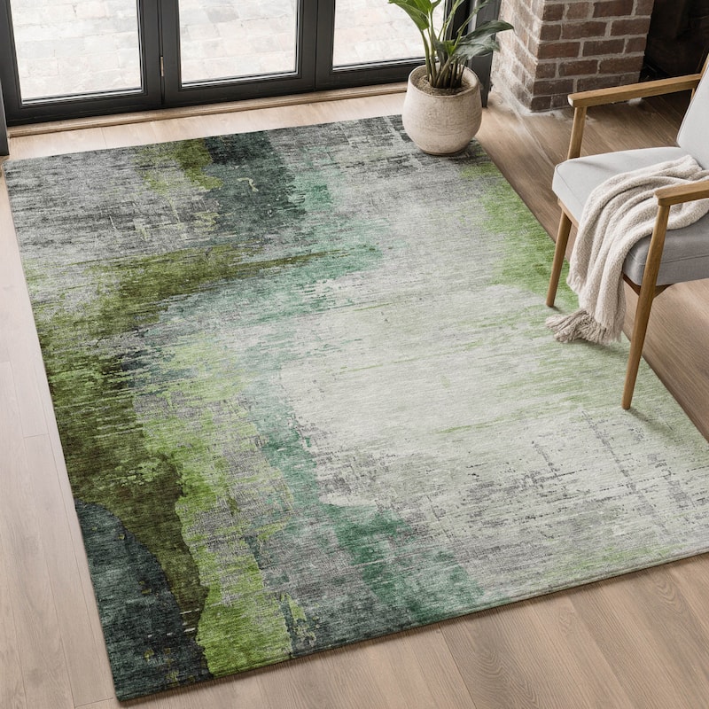 Premium Washable Super Soft Abstract Soid Mayfield Rug - Green - 5' x 7'6"